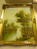 Gilt Framed Oil on Canvas Depicting a Country Scene