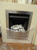 *Brushed Stainless Steel Log Effect Gas Fire in Cream Corian Surround