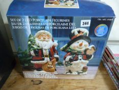 *Pair of LED Porcelain Figurines - Santa & Snowman