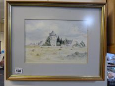 Framed Water Colour of Windmill in Southern Brittany
