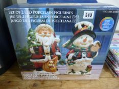 *Pair of  LED Porcelain Figurines - Santa & Snowman