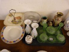 Art Deco Green Glass Dressing Table Set - Glass Vases etc