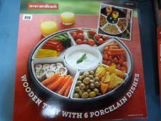 *Over & Back 7 Piece Wooden Tray with 6 Porcelain Dishes