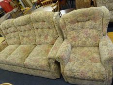 Floral Patterned 3 Seat Settee & Recliner Chair