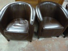 Pair of Brown Leather Tub Seats