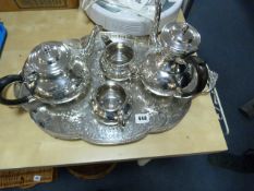 Silver Plated Tea Service on Gallery Tray