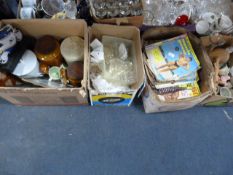 4 Boxes of Bric-a-Brac including Hornsea Ware - Natwest Pig - Old Magazines - Glassware etc