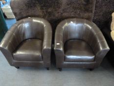 2 Brown Leather Tub Chairs