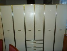 3 Cream & Gold Double Wardrobes - 1 With Drawers Under