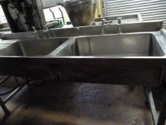 Commercial Stainless Steel Double Bowl Sink Unit with Left Hand Drainer & Taps