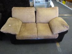 Brown Leather 2 Seat Sofa with Cream Cushions