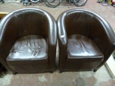 Pair of Brown Leather Tub Seats