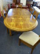 Extending Inlaid Dining Table & 6 Oak Chairs