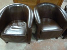 Pair of Brown Leather Tub Seats