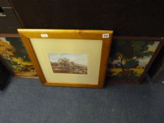 Framed Country Scene Print & Needlework Picture