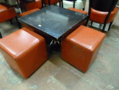 Dark Wood Reception Table on Chrome Pedestal with 4 Leather Cube Seats