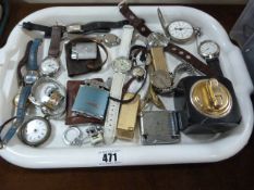 Collection of Older Pocket Watches - Wrist Watches & Lighters