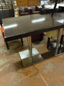 17 Square Dining Tables with Dark Wood Tops on Chrome Pedestals