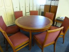 Circular Dining Table with Leather Insert & 7 Chairs