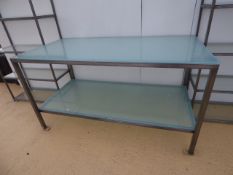 Polished Steel & Frosted Glass Display Table with Under Shelf