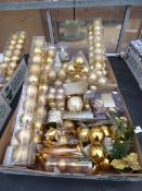 2 Trays of Christmas Decorations - Gold