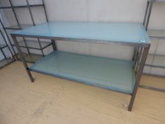 Polished Steel & Frosted Glass Display Table with Under Shelf