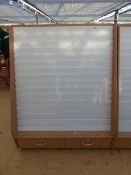 Greeting Card Display Stand with Storage in White & Light Beech Finish