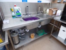 Stainless Steel Double Bowl Sink Unit with Double Drainer & Under Shelf 70 x 198cm