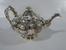 George IV Solid Silver Teapot by Joseph Angell of London Weighing 750gms