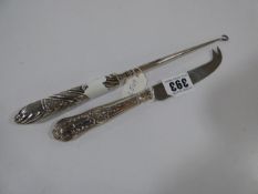 Silver Button Hook & Silver Handled Cake Knife