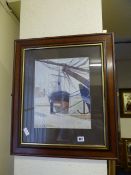 Framed Chalk Drawing Depicting a Maritime Scene