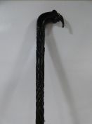 Ebonised Carved Elephant Handled Walking Stick