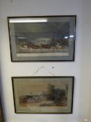 2 Framed Engravings - 1 Entitled Flooded & The Other In Time for the Coach