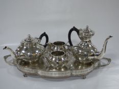Silver Plated Tea Set on Gallery Tray