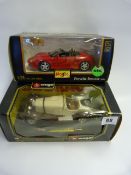 2 Boxed Burago Cars - Mercedes Benz SSK & Porsche Boxster