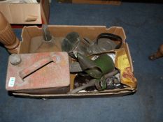 Box Containing Oil and Petrol Cans, Kettles etc