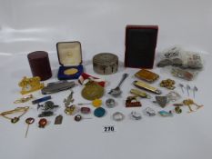 Tray Consisting of Hat Pins - Money Boxes - Medal etc