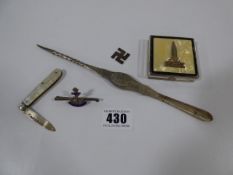 Silver Fruit Knife - Silver Swastika  - Royal Navy Badge - Art Deco Compact etc