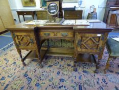 Edwardian Mahogany Walnut Fronted Sideboard on Turned Legs