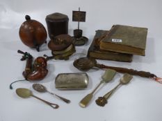 Tray Containing Old Fishing Reel - Charles Dickens Books - Treenware etc