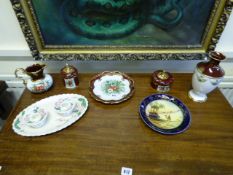 5 Pieces of Hand Painted Pottery - Maling Ware Trinket Set etc