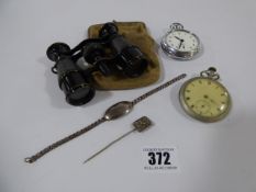 Pair of Opera Glasses - 2 Pocket Watches & Silver Bracelelt