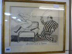 Framed Cartoon Drawing by Ernest Shore Entitled 