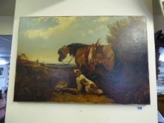 Unframed Victorian Oil Painting Depicting a Poaching Scene