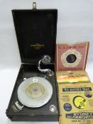 Cased Columbia Gramophone with Collection of Records