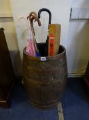 Antique Brass Banded Barrel Stick Stand