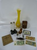 Murano Glass Style Vase - Cased Set of Binoculars - Cigarette Cards etc