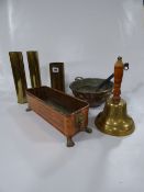 3 Brass Shells - Copper Planter - School Bell etc