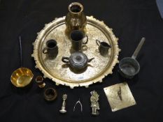Large Heavy Brass Platter - Brass Vase - Sundial - Pans & Various Pewter Items