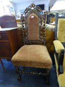 Victorian Oak Heavily Carved Hall Chair